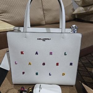 Karl Lagerfeld White Tote with Colorful Lettering